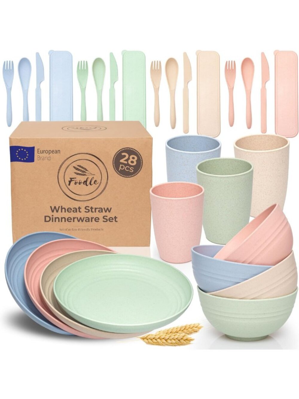 Eco-Friendly Wheat Straw Dinnerware Set - Non-Toxic Kids Plates & Bowls